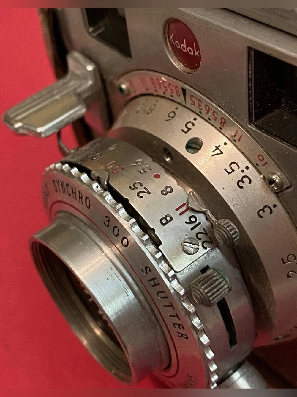 Vintage Kodak Signet 35 Camera with Brown Leather Case and Silver Metal Body
